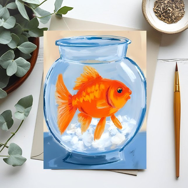 Cartão Postal Fish Bowl | Goldfish Watercolor Painted (Criador carregado)