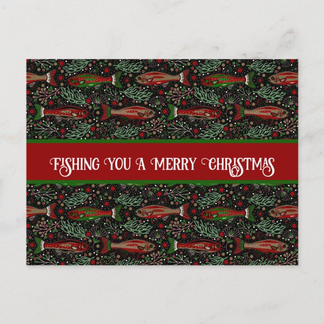 Cartão Postal Fishing You a Merry Christmas Red Green Trout (Frente)