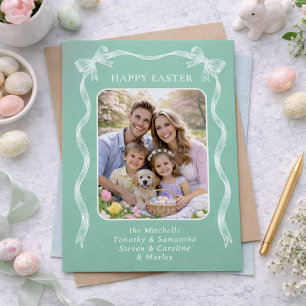 Cartão Postal Fita Branca de Foto Personalizada em Verde Hortelã
