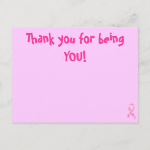 Cartão Postal Fita de câncer de mama Rosa Obrigado Cartão-postal