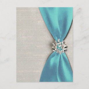 Cartão Postal fita de cetim azul com cópia de jóia