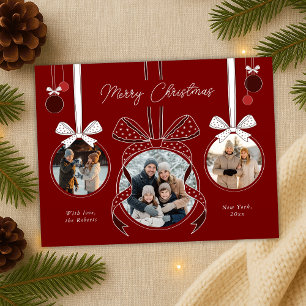Cartão Postal Fita de Enfeites de natal Vermelho Três Fotos
