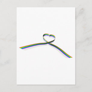 Cartão Postal Fita de forma cardíaca colorida arco-íris