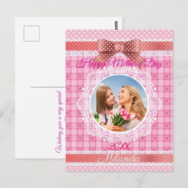 Cartão Postal Fita de Renda Feliz Dia das Mães (Frente/Verso)