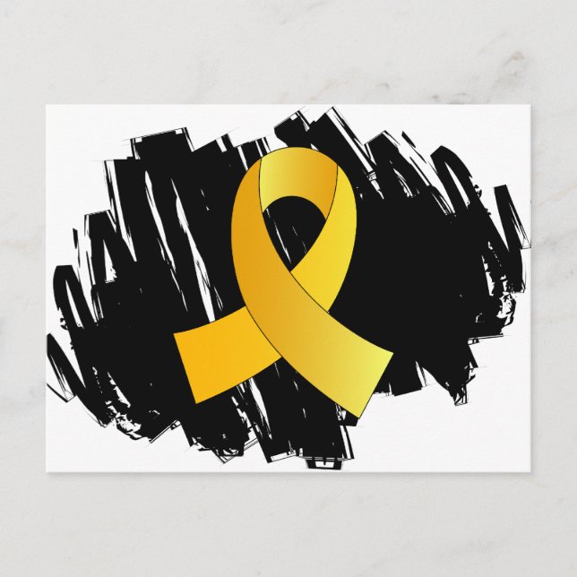 Cartão Postal Fita Dourado do cancer da infância com Scribble (Frente)