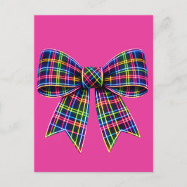 Cartão Postal Fita Xadrez Arco Neon Rosa Escocesa Fofa