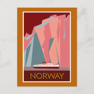 Cartão Postal Fjords da Noruega retro vintage style viagem