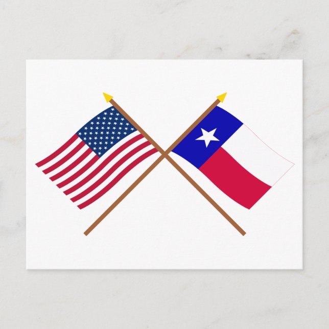 Cartão Postal Flags cruzados dos EUA e do Texas (Frente)