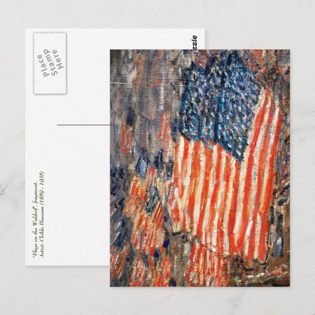 Cartão Postal "Flags on the Waldorf", por Childe Hassam (Frente/Verso)