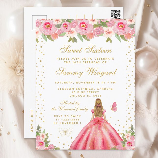 Cartão Postal Flair Floral Loira Cabelo Princesa Doce Dezesseis (Criador carregado)