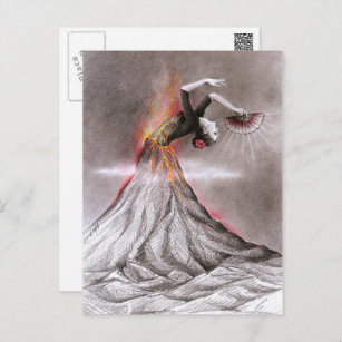 Cartão Postal Flamenco dancing woman volcano surreal pencil art