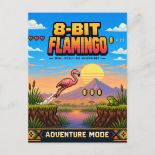 Cartão Postal Flamingo, Arte Pixel Retro de 8 Bits