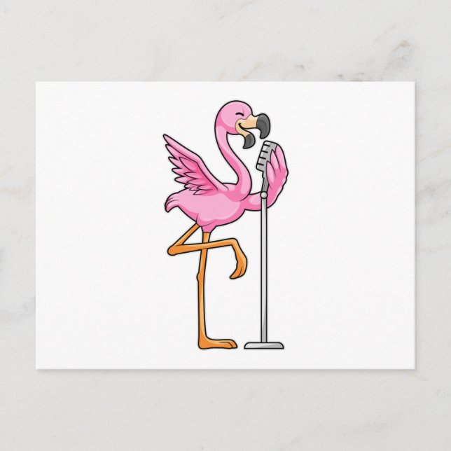 Cartão Postal Flamingo cantando com microfone (Frente)