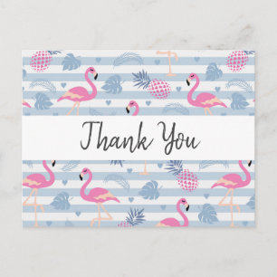 Cartão Postal Flamingo Caprichoso & Padrão de Abacaxi Obrigado
