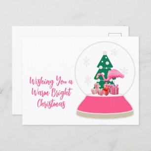 Cartão Postal Flamingo Christmas Snowglobe Beach Christmas