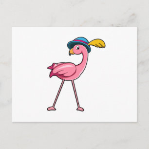Cartão Postal Flamingo com chapéu e pena