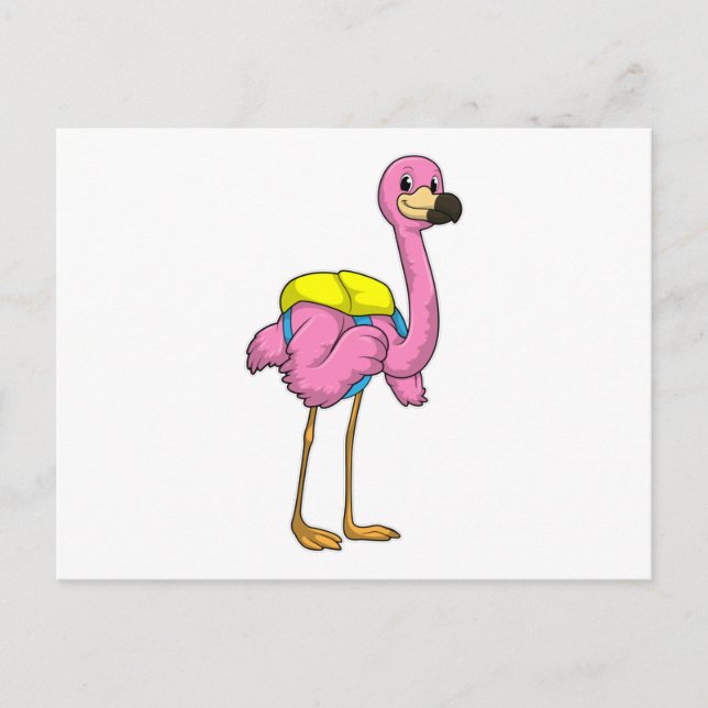 Cartão Postal Flamingo como alunos com mochila (Frente)