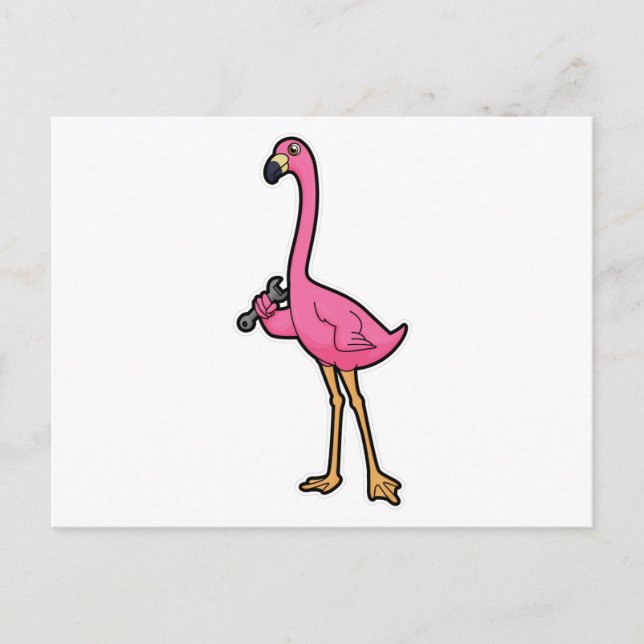 Cartão Postal Flamingo como Mecânico com Chave de Fenda (Frente)