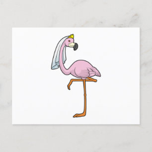 Cartão Postal Flamingo como Noiva em Casamento com Véu
