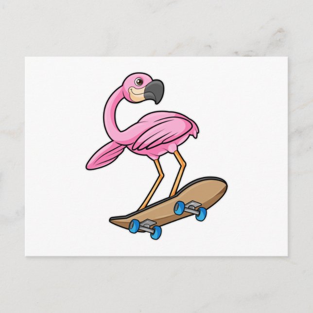 Cartão Postal Flamingo como Patinador com Skate (Frente)