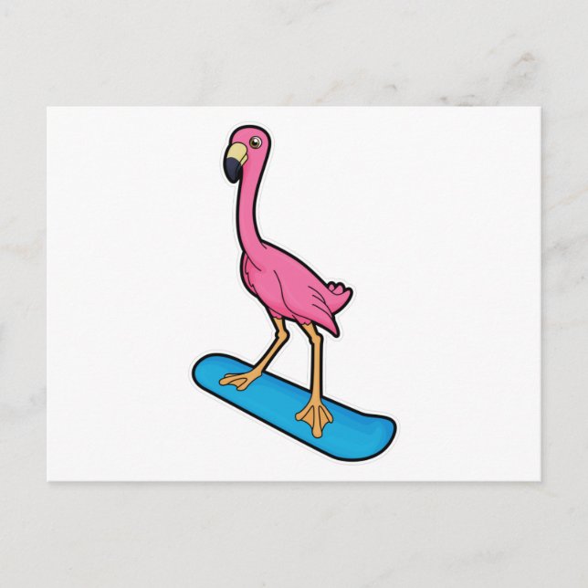 Cartão Postal Flamingo como praticante de snowboard com snowboar (Frente)