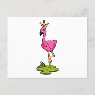 Cartão Postal Flamingo como Princesa com Coroa