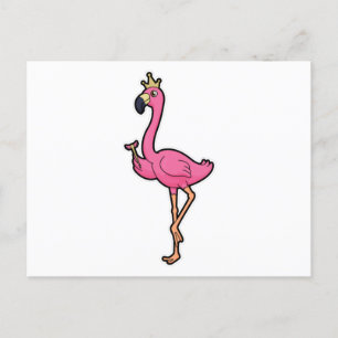 Cartão Postal Flamingo como Rei com Coroa e Cajado