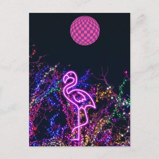 Cartão Postal Flamingo dança na festa. (Frente)