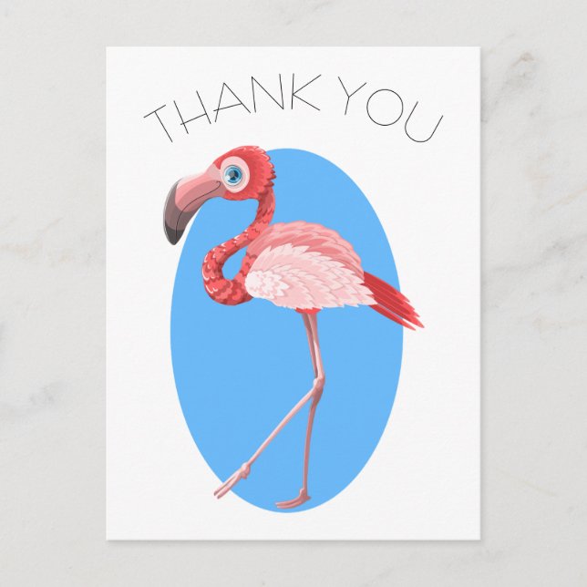 Cartão Postal Flamingo de Desenho Animado Obrigado (Frente)