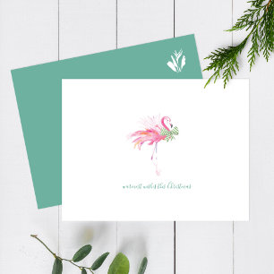 Cartão postal Flamingo de Natal Tropical Watercolo