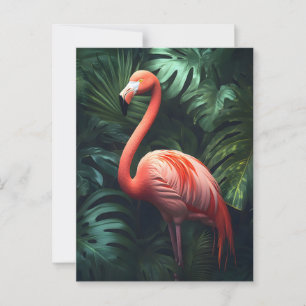 Cartão Postal Flamingo e Folhas da Selva