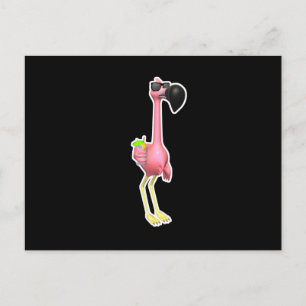 Cartão Postal flamingo engraçado com bebida