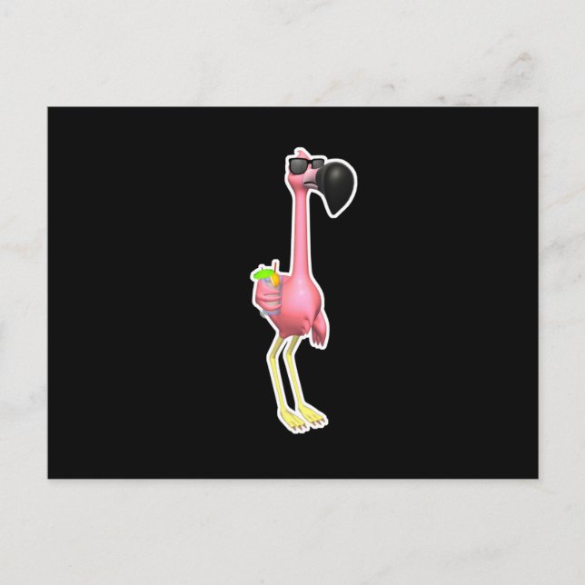 Cartão Postal flamingo engraçado com bebida (Frente)