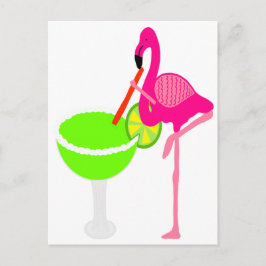 Cartão Postal Flamingo engraçado que bebe uma Margarita