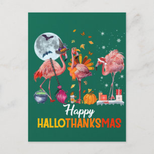 Cartão Postal Flamingo Halloween E Feliz Natal Hallo