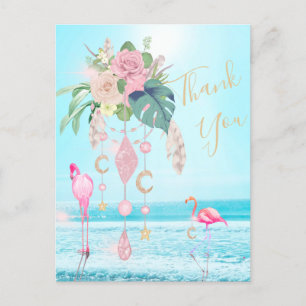 Cartão Postal Flamingo Jewel Beach Floral Obrigado
