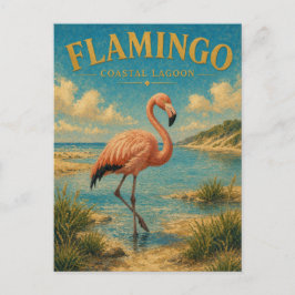 Cartão Postal Flamingo Lagoa Costeira Watercolor GeoSaga