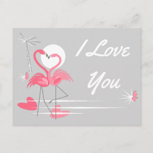 Cartão Postal Flamingo Love Side I Love You postcard paisagem