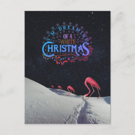 Cartão Postal Flamingo na neve com Natal espacial estranho