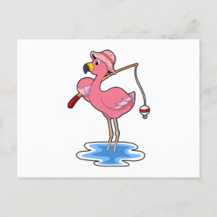 Cartão Postal Flamingo na pesca com vara de pescar