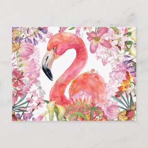 Cartão Postal Flamingo na Selva Flor - Padrão de Verão