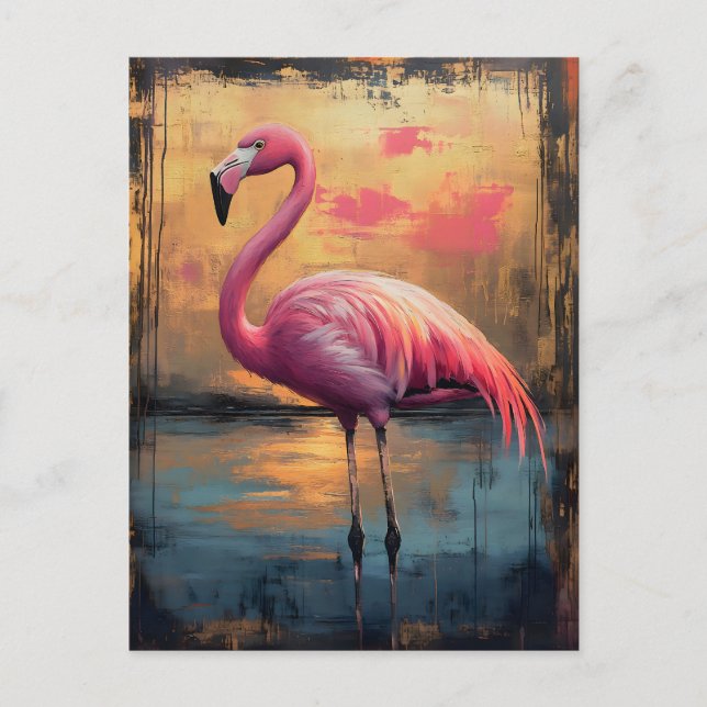Cartão Postal Flamingo Ouro Sunset Paint (Frente)