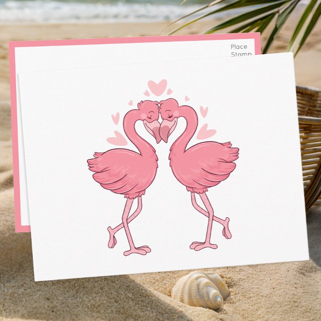 Cartão Postal Flamingo Pink Tropical Beach Wedding Thank You (Criador carregado)
