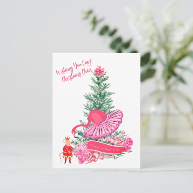 Cartão Postal Flamingo Quebra-Nozes Balé Natal Personalizado (Em pé/Frente)