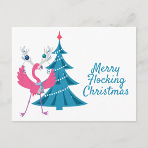 Cartão Postal Flamingo Rena Pernil Natal Divertido Cumprimento d