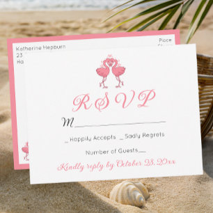 Cartão Postal Flamingo Rosa Casamento Tropical Havaiano RSVP