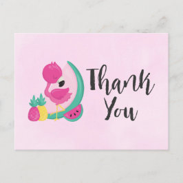 Cartão Postal Flamingo rosa com Frutas tropicais a rosa Obrigado