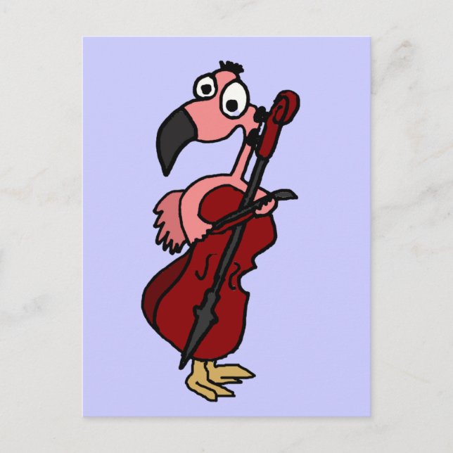 Cartão Postal Flamingo Rosa Engraçado Tocando Violoncelo (Frente)