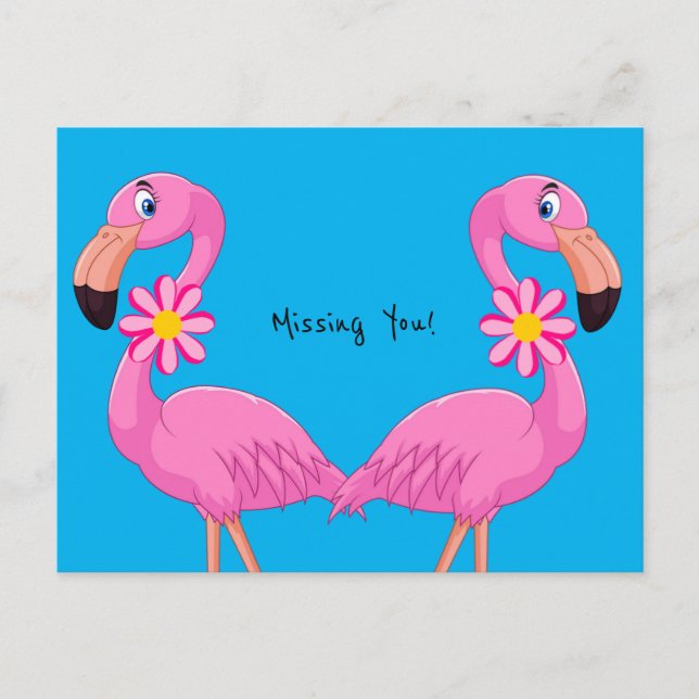 Cartão postal Flamingo Rosa Floral Saudade! (Frente)
