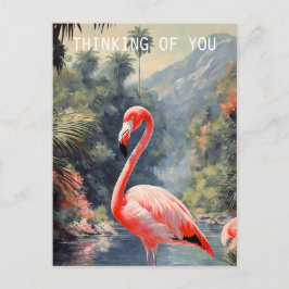 Cartão Postal Flamingo Rosa Floresta Tropical Vintage